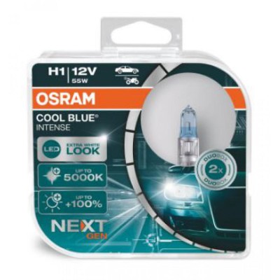 Лампа галогенная Osram H1 12V 55W P14.5s Cool Blue Intense Next Gen +100% 2шт/комп (64150CBN-HCB)