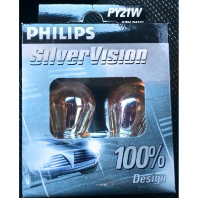 Комплект галогенових ламп Philips PY21W SilverVision, 2шт/картон 12496SVS2