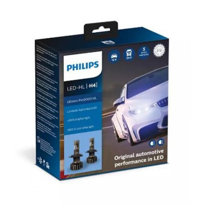 Лампы светодиодные PHILIPS LED H4 Ultinon Pro9000 + 250% 12/24V 18W