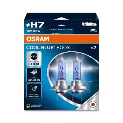 Комплект галогенових ламп Osram 62210CBB-2HB Cool Blue Boost H7 80W 12V PX26D 2шт/комп