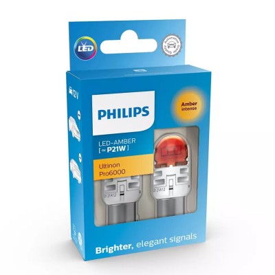 Комплект светодиодных ламп Philips 11498AU60X2 P21W LED Ultinon Pro6000 SI 12V BAU15S amber