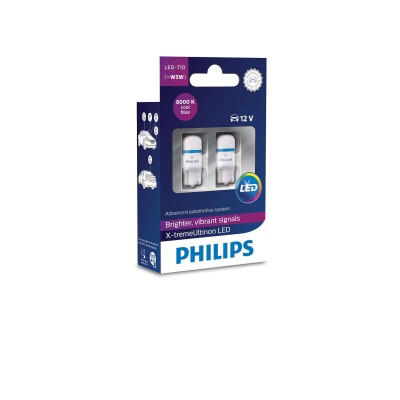 LED лампа PHILIPS 12799LED X-Treme Vision T10 1LED 12V W2, 1X9, 5d 1W 8000K SET 2pcs.