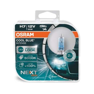 Комплект галогенових ламп Osram H7 12V 55W PX26d Cool Blue Intense Next Gen +100% 2шт/комп (64210CBN-HCB)