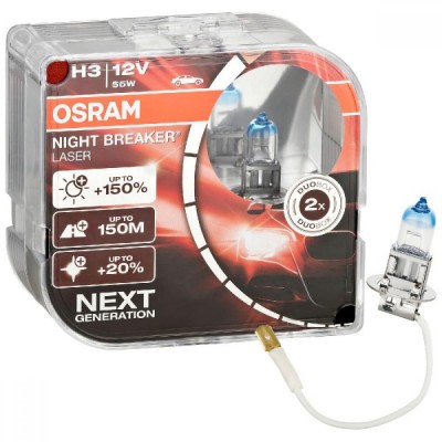 Лампа галогенная Osram 64151NL H3 Night Breaker Laser NG +150% 55W 12V Pk22s HardDuopet