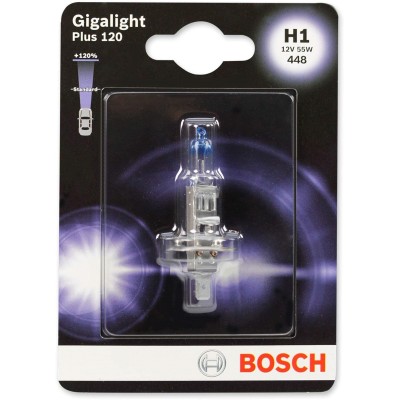 Галогеновая лампа BOSCH Gigalight Plus 120% H1 55W 12V P14.5S 1шт/блистер (1987301108)