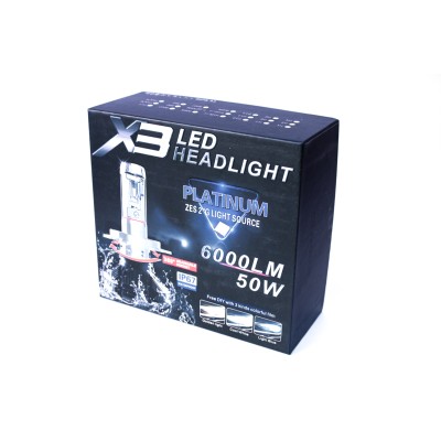 Комплект світлодіодних ламп AllLight X3 HB3 50W 6000K 6000lm з радіатором та світлофільтрами (3000K/8000K)