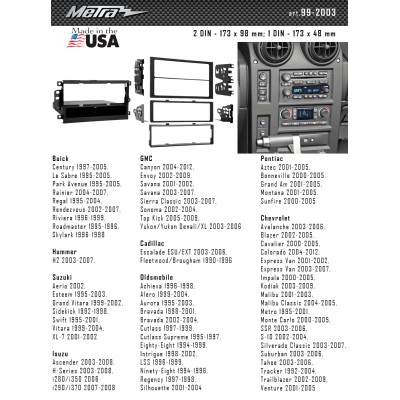 Переходная рамка Metra Suzuki, Chevrolet, Isuzu, Hammer, Pontiac, Cadillac (99-2003)