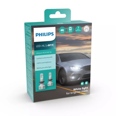 Комплект светодиодных ламп PHILIPS H8/H11/H16 11362U51X2 LED Ultinon Pro5100 +160% 12/24V