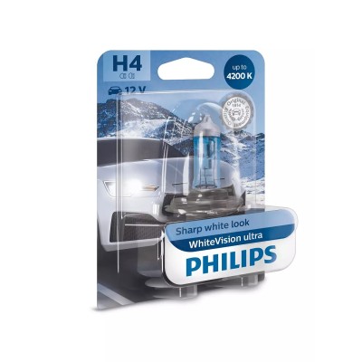 Галогенная лампа PHILIPS 12342WVUB1 H4 60/55W 12V P43t WhiteVisionUltra +60%(4300K)