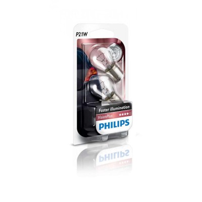 Комплект галогенових ламп Philips P21W VisionPlus, 2шт/блістер 12498VPB2