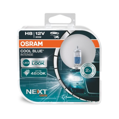 Комплект галогенових ламп Osram H8 12V 35W PGJ19-1 Cool Blue Intense Next Gen +100% 2шт/комп (64212CBN-HCB)