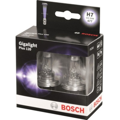 Комплект галогеновых ламп BOSCH Gigalight Plus 120% H7 55W 12V PX26d (1987301107) 2шт./бокс