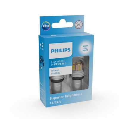 Комплект світлодіодних ламп PHILIPS 11499CU70X2 P21/5W LED Ultinon Pro7000 BAY15d WHITE 12/24V