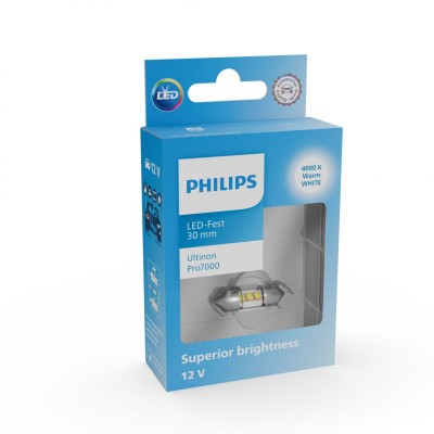 Світлодіодна лампа PHILIPS 11860WU70X1 C5W LED Ultinon Pro7000 Festoon SV8.5 WHITE 4000K 30mm 12V (1 шт)