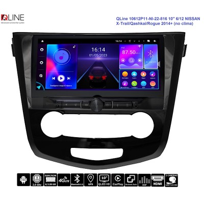 Автомагнітола QLine AMR 10612Р11-NI-22-816А 10" 6/12 NISSAN X-Trail/Qashkai/Rogue 2014+ (кондиціонер + підсилювач)