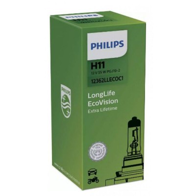 Лампа галогенная Philips H11 LongLife EcoVision, 1шт/карт 12362LLECOС1