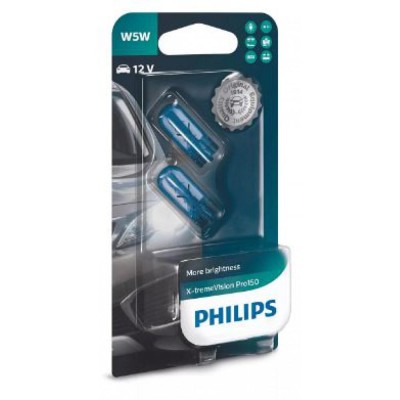 Лампа галогенная Philips W5W X-treme Vision Pro150 +150% 12V W2.1X9.5d 12961XVPB2
