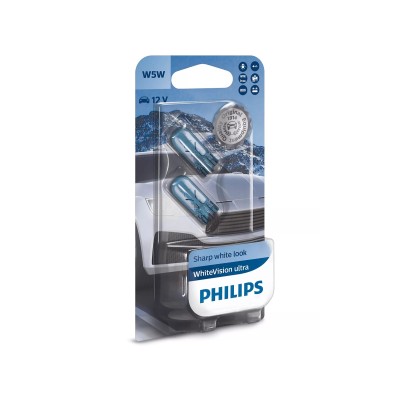 Галогенна лампа Philips 12961WVUB2 W5W 12V W2.1X9.5d WhiteVision ultra +60% (3300K) 2шт./блістер