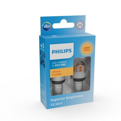 Комплект світлодіодних ламп PHILIPS 11499AU70X2 PY21/5W LED Ultinon Pro7000 BAY15d AMBER 12/24V