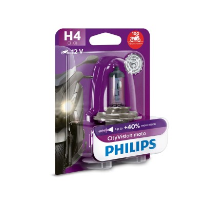 Галогенная лампа PHILIPS 12342CTCBW CITYVISION MOTO +40% H4 60/55W 12V P43t 1pcs/bli