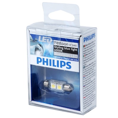 LED лампа PHILIPS 12859 T11x38 2LED 12V SV8,5 1W 6000K SET 1pcs.