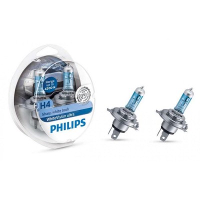 Лампа галогенная Philips H4 WhiteVision +60%, 4300K, 2шт/блистер 12342WVUSM