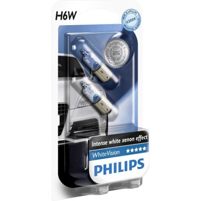 Комплект галогенових ламп Philips H6W WhiteVision, 2шт/блістер 12036WHVB2