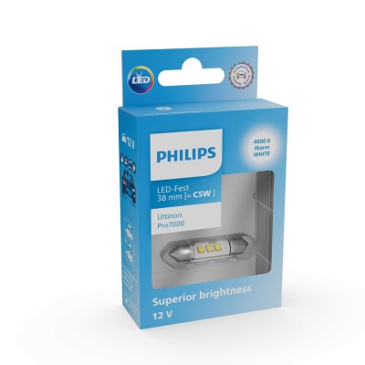Світлодіодна лампа PHILIPS 11854WU70X1 C5W LED Ultinon Pro7000 Festoon SV8.5 WHITE 4000K 38mm 12V (1 шт)