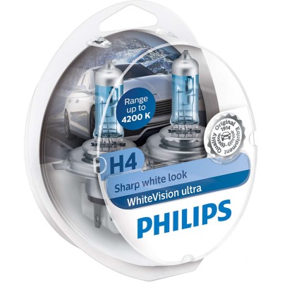 Комплект галогеновых ламп PHILIPS 12342WVUSM H4 60/55W 12V P43t WhiteVision ultra +60%