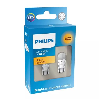 Комплект светодиодных ламп Philips 11961AU60X2 W5W (T10) LED white Ultinon Pro6000 SI amber