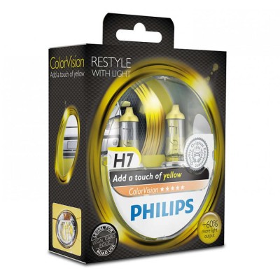 Лампа галогенная Philips H7 ColorVision Yellow, 3350K, 2шт/блистер 12972CVPYS2