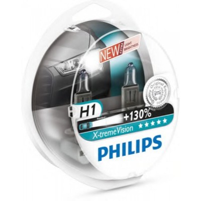 Лампа галогенная Philips H1 X-treme VISION +130%, 3700K, 2шт/блистер 12258XV+S2