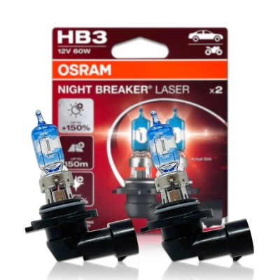 Комплект галогенових ламп OSRAM 9005NL-2HB HB3 Night Breaker LASER +150% 60W 12V P20d (2 шт)