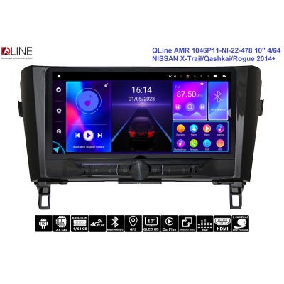 Автомагнітола QLine AMR 1046P11-NI-22-478А 10" 4/64 NISSAN X-Trail/Qashkai/Rogue 2014+ (з підсилювачем)
