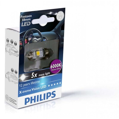 Лампа светодиодная Philips Festoon BlueVision LED T10.5x38, 6000K, 1шт/блистер 128596000KX1