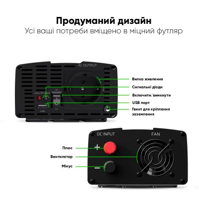 Преобразователь напряжения Green Cell 12V to 230V 300W/600W