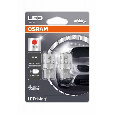 LED лампа OSRAM 7705R W21W 12V W3X16d RED 2pcs. blister