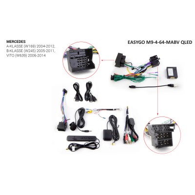 Штатное головное устройство EasyGo M9-4-64-MABV QLED Mercedes A-klasse (W169), B-klasse (W245), Vito (W639)