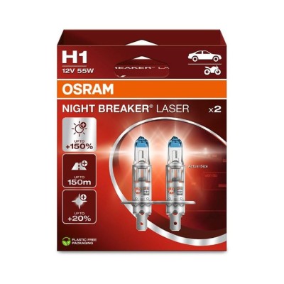 Комплект галогенових ламп OSRAM 64150NL-2HB H1 Night Breaker LASER NG +150% 55W 12V P14,5s 2шт/комп