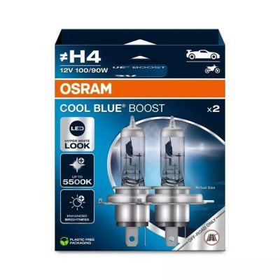 Комплект галогенових ламп Osram 62193CBB-2HB Cool Blue Boost H4 100/90W 12V P43T 2шт/комп