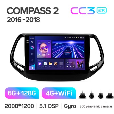 Штатна магнітола Teyes CC3 6+128 Gb з коловим оглядом 360° Jeep Compass 2 MP 2016-2018 10" 2k