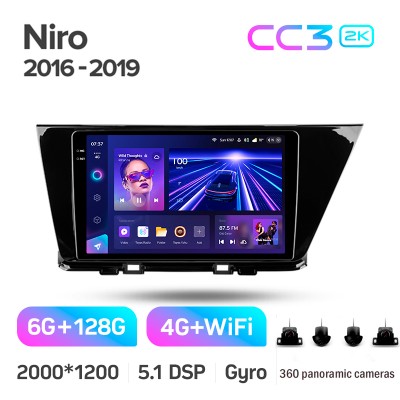 Штатна магнітола Teyes CC3 6+128 Gb з коловим оглядом 360° Kia Niro DE 2016-2019 9" 2k
