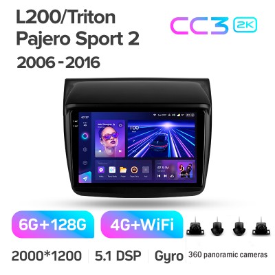 Штатна магнітола Teyes CC3 6+128 Gb з коловим оглядом 360° Mitsubishi Pajero Sport 2 L200 Triton 2008-2016 9" 2k