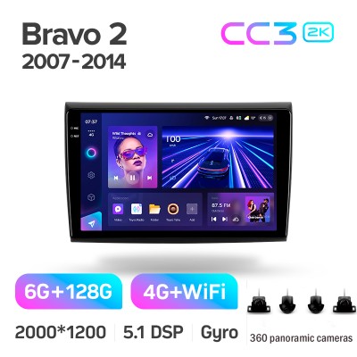 Штатна магнітола Teyes CC3 6+128 Gb з коловим оглядом 360° Fiat Bravo 198 2 II 2007-2014 9" 2k (L1)