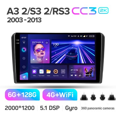 Штатна магнітола Teyes CC3 6+128 Gb з коловим оглядом 360° Audi A3 2 8P 2003-2013 S3 2 2006-2012 RS3 1 2011-2012 9" 2k