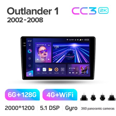 Штатна магнітола Teyes CC3 6+128 Gb з коловим оглядом 360° Mitsubishi Outlander 1 2002-2008 (F2) 9" 2k