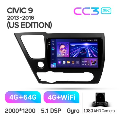 Штатна магнітола Teyes CC3 4+64 Gb Honda Civic 9 Middle East 2013-2016 9" 2k (L1)