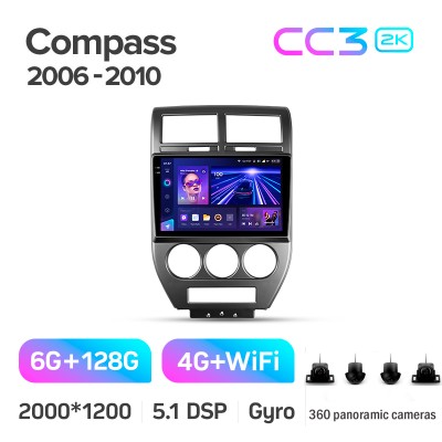 Штатна магнітола Teyes CC3 6+128 Gb з коловим оглядом 360° Jeep Compass 1 MK 2006-2010 10" 2k (L1)