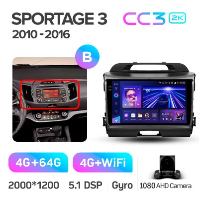 Штатна магнітола Teyes CC3 4+64 Gb Kia Sportage 3 SL 2010-2016 (B) 9" 2k