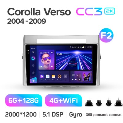 Штатна магнітола Teyes CC3 6+128 Gb з коловим оглядом 360° Toyota Corolla Verso AR10 2004 - 2009 (F2) 9" 2k